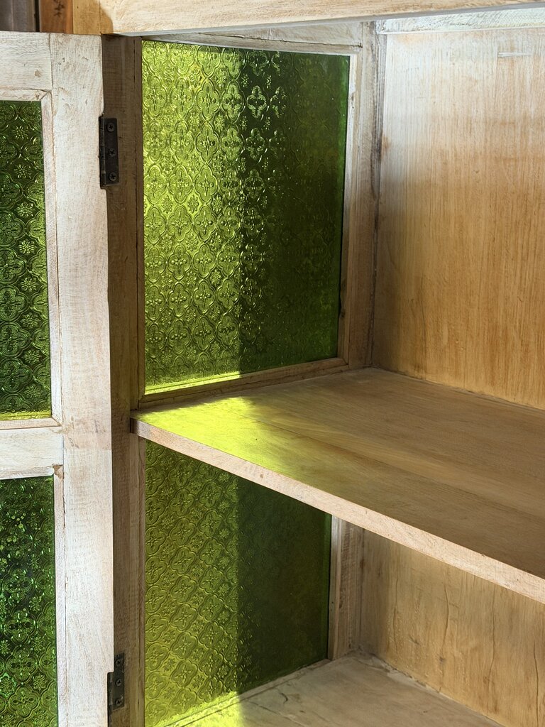 Green Glass Wooden 2 Door Cabinet