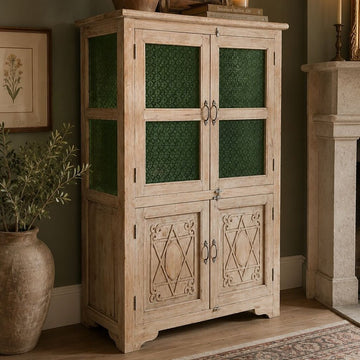 Green Glass Wooden 2 Door Cabinet