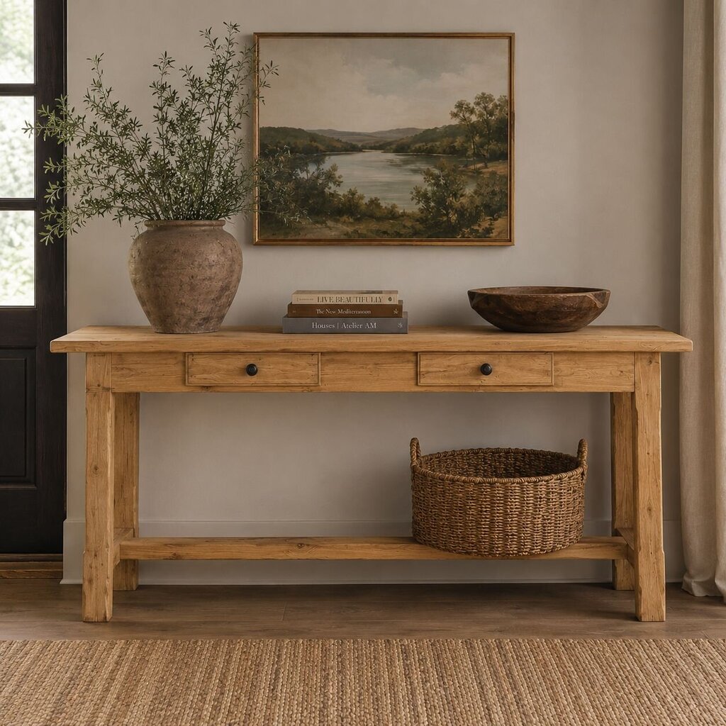 Recycled Wood 2 Drawer Console Table