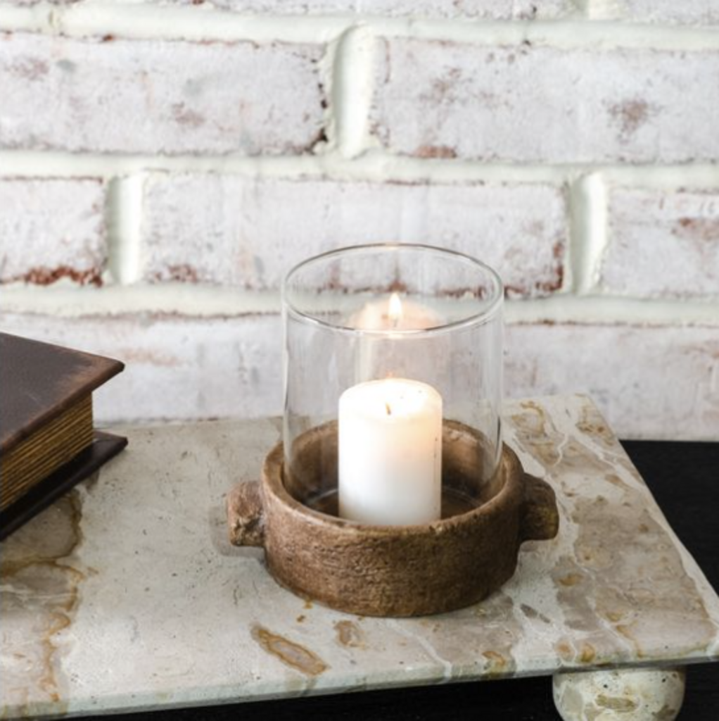 Cement Base + Glass Candle Holder