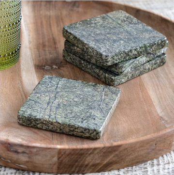 Green Marble Coasters - Set of 4