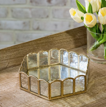 Brass & Glass Hexagon Tray