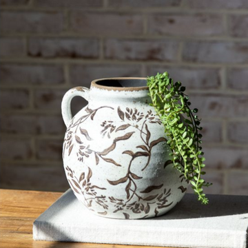 Brown & White Leaf Patter Vase