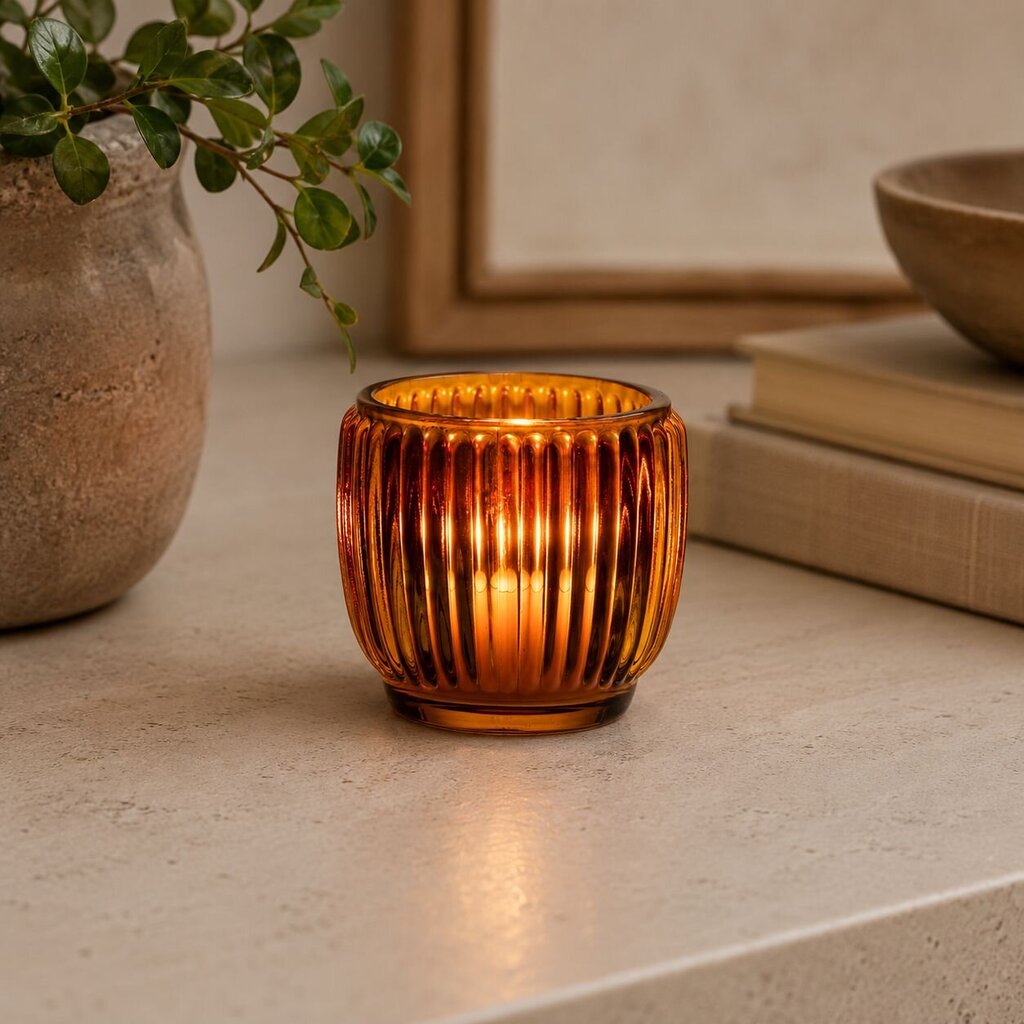 Amber Ribbed Votive