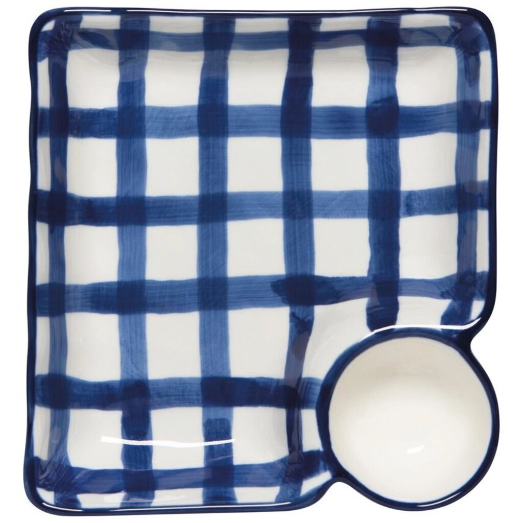 Blue Grid Dip N' Dish Plate