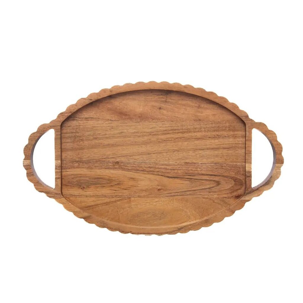 Scalloped Acacia Oval Wood Tray + Wood Handles