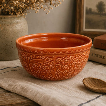 Orange Leaf Embossed Dolomite Bowl