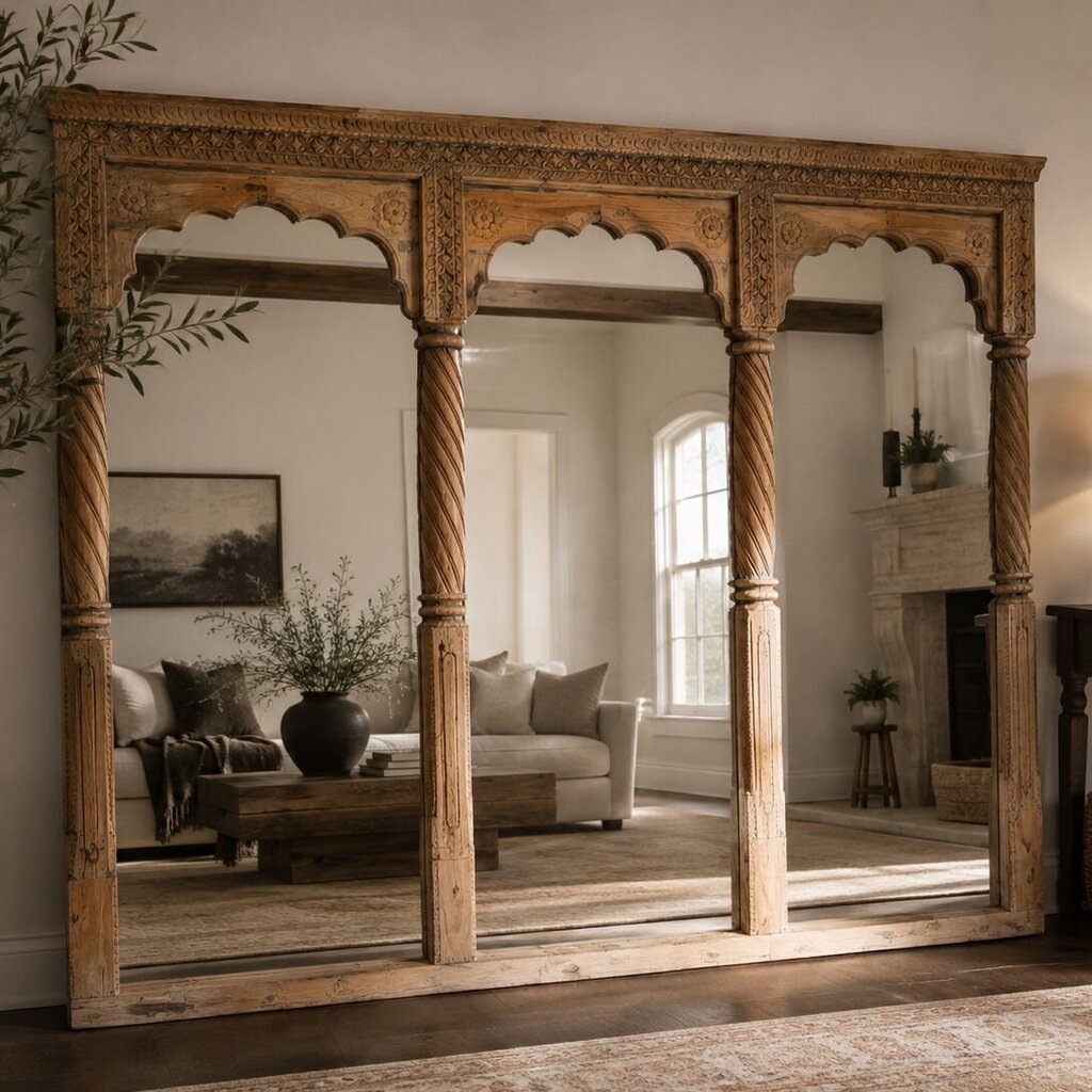 Triple Arch Wood Mirror