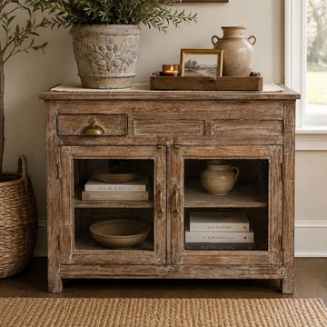 Wooden 2 Glass Door + 1 Drawer Cabinet