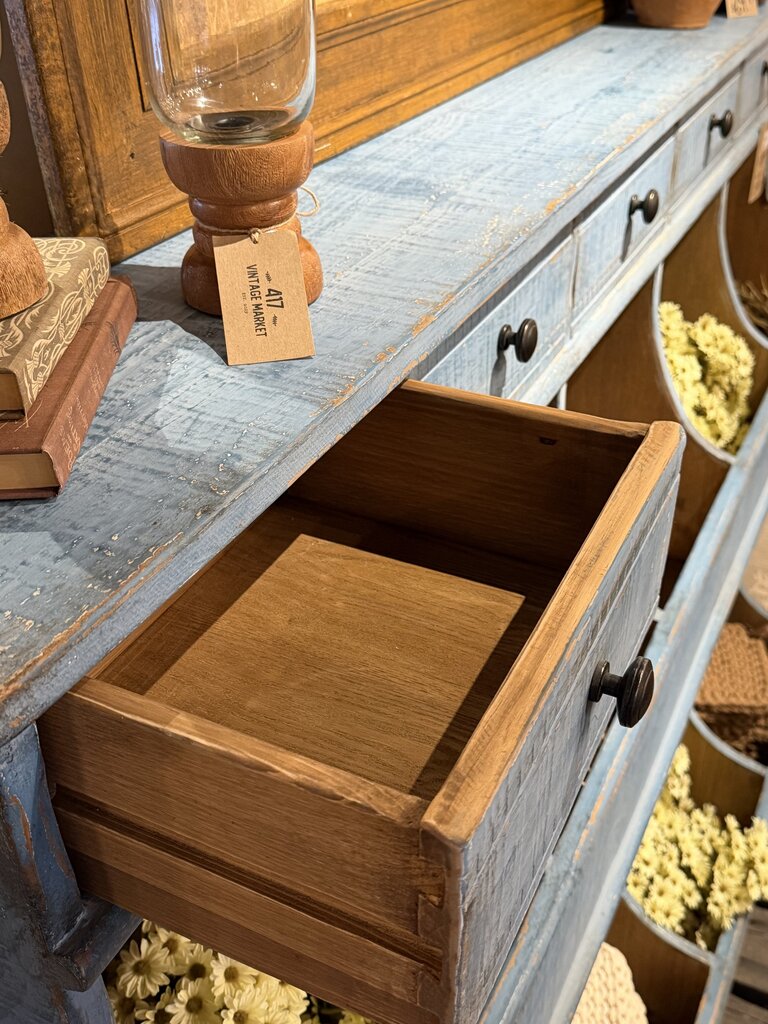 Blue Wooden Cubbies + Drawers