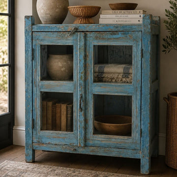 Blue Wooden 2 Glass Door Cabinet