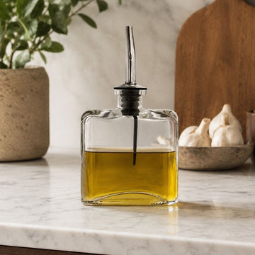 Square Recycled Glass Oil & Vinegar Bottle w/ Spout