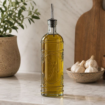 Olive Branch Glass Oil & Vinegar Bottle w/ Spout