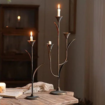 Sculptural Iron Taper Candle Holder