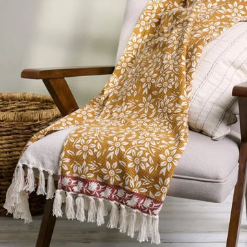 Gold Floral Throw