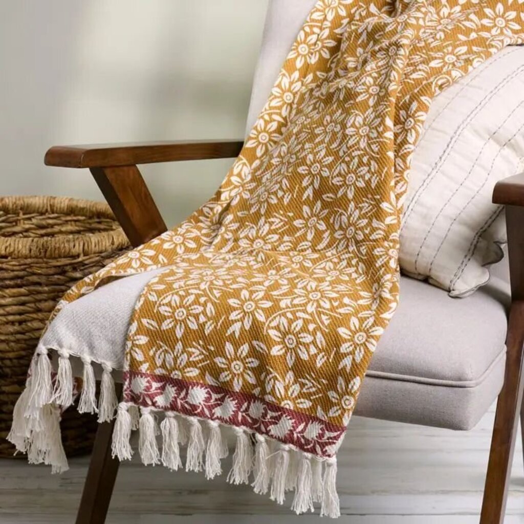 Gold Floral Throw