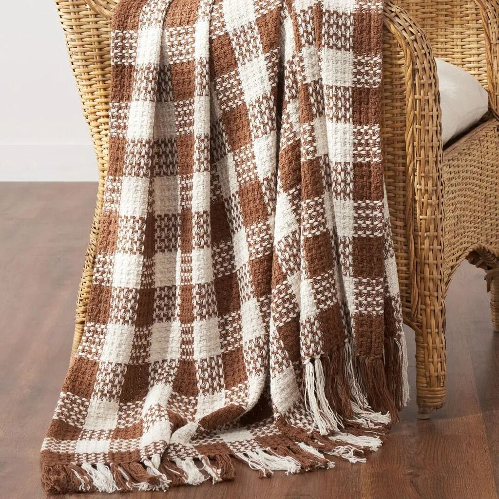 Amber Check Throw Blanket w/ Fringe