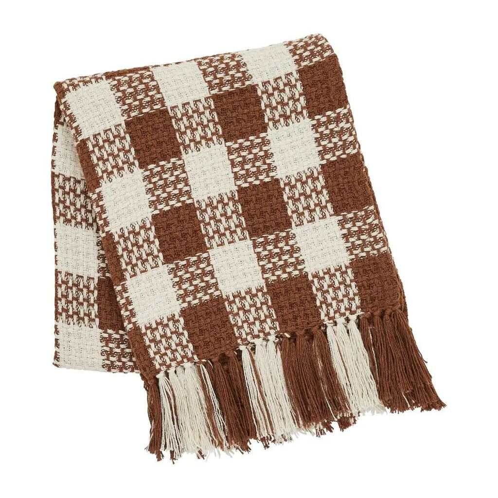 Amber Check Throw Blanket w/ Fringe