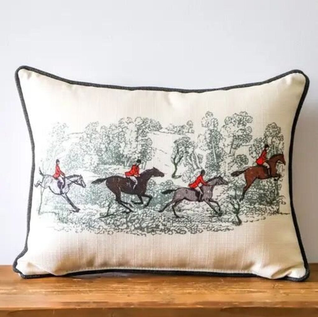 Fox Hunt Horseback Riders Lumbar Pillow (20"W x 14"H)