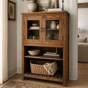Wood Bottom Shelf/ Top Glass Cabinet
