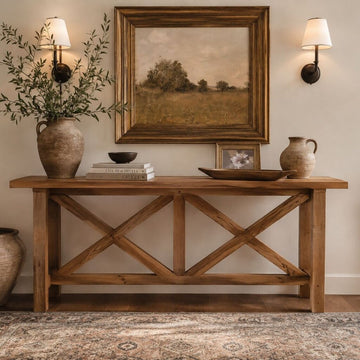 Light Wood Cross Beam Console Table