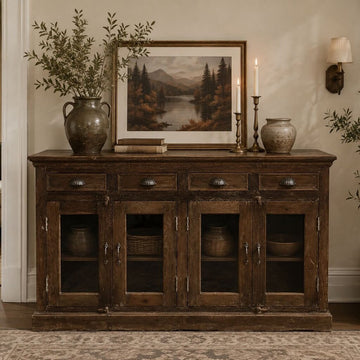 Wonderful Wooden 4 Drawer/ 4Glass Door Sideboard