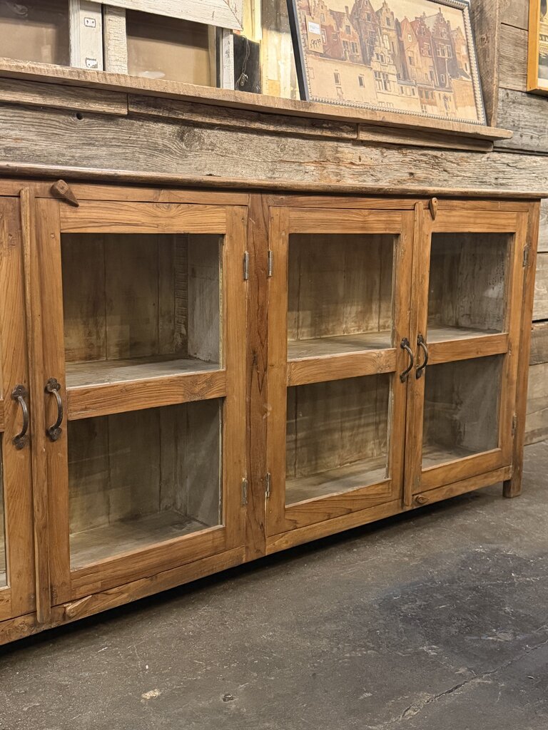 Wood 4 Glass Door Low Sideboard