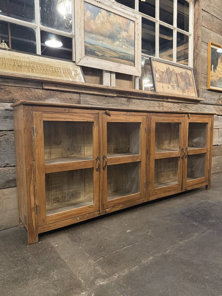 Wood 4 Glass Door Low Sideboard