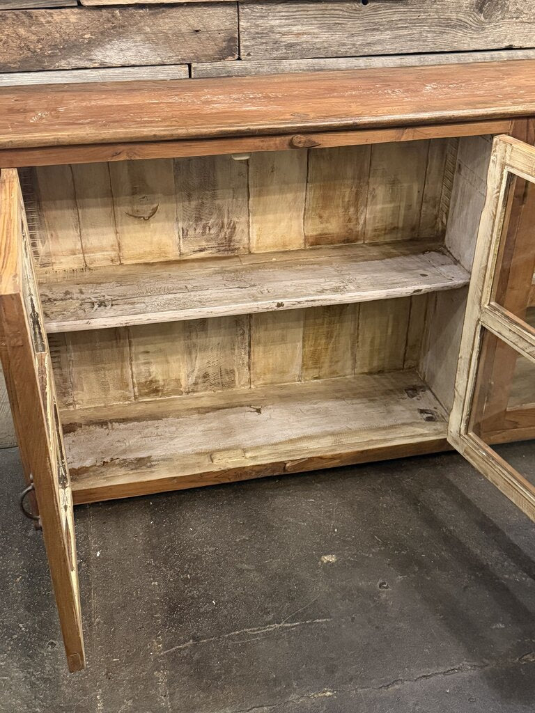 Wood 4 Glass Door Low Sideboard