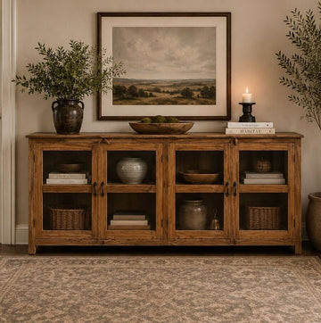 Wood 4 Glass Door Low Sideboard