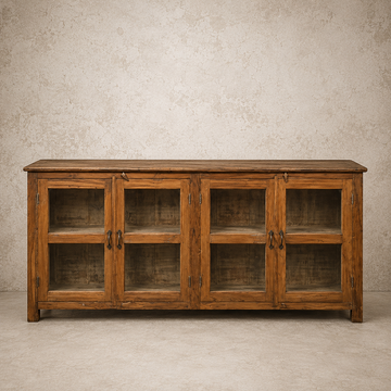 Wood 4 Glass Door Low Sideboard