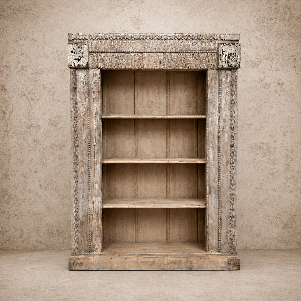 Old Wood Carved Bookshelf