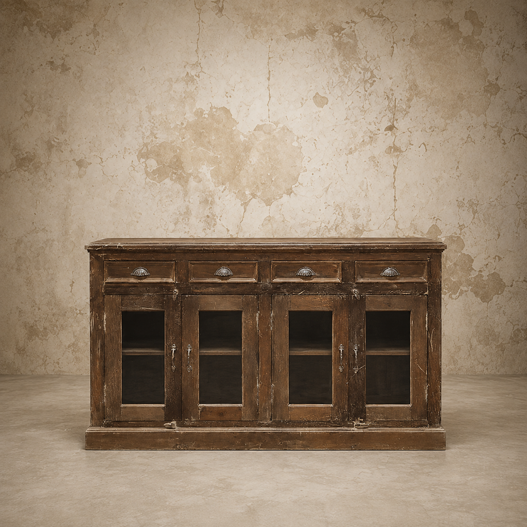 Wonderful Wooden 4 Drawer/ 4Glass Door Sideboard