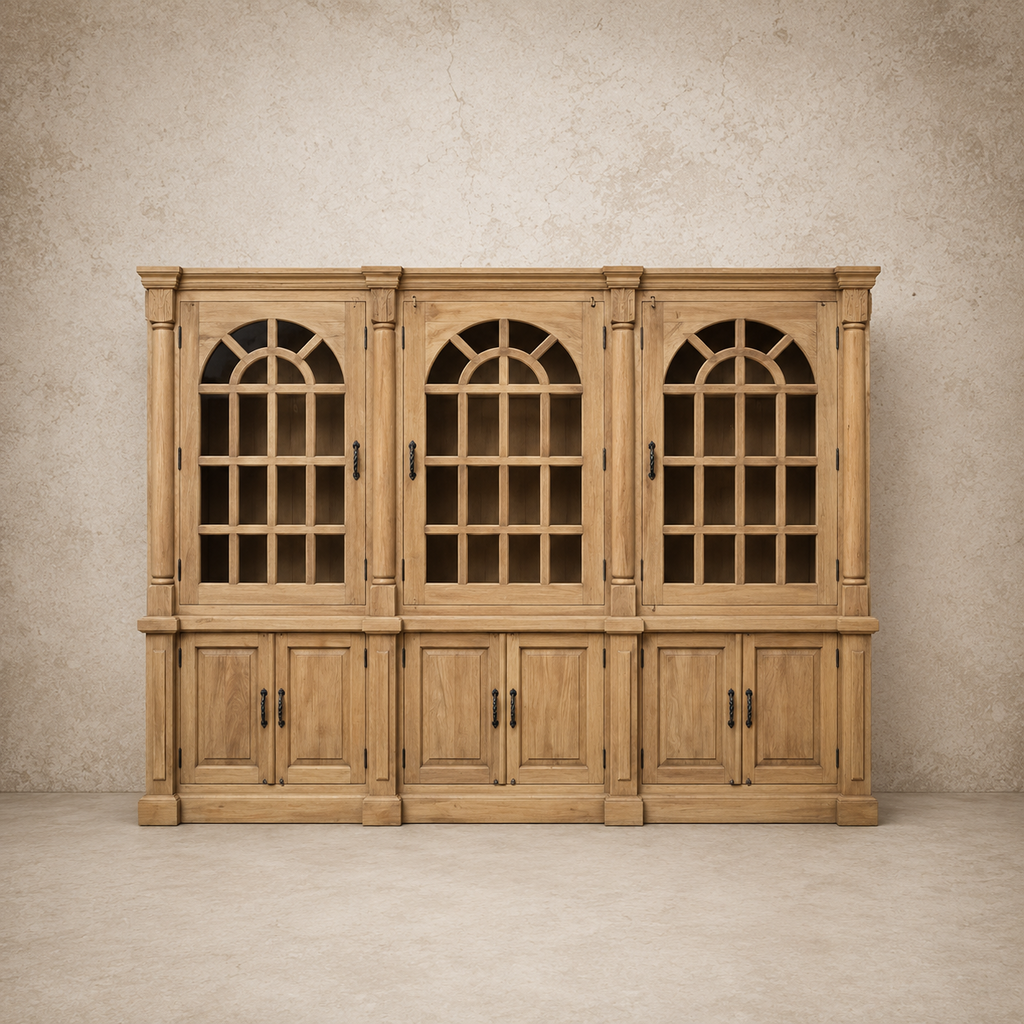 Wooden 3 Glass Door 6 Door Hutch Cabinet