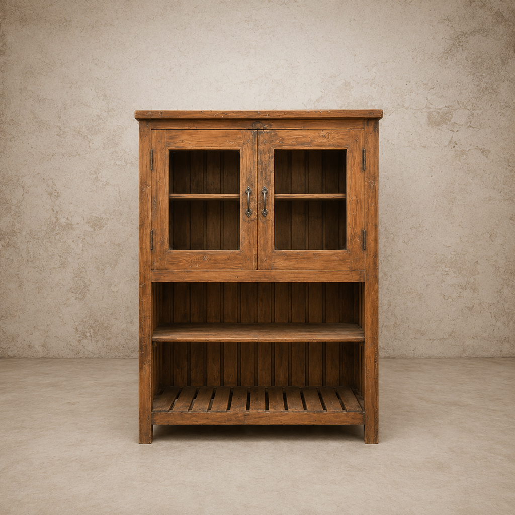Wood Bottom Shelf/ Top Glass Cabinet