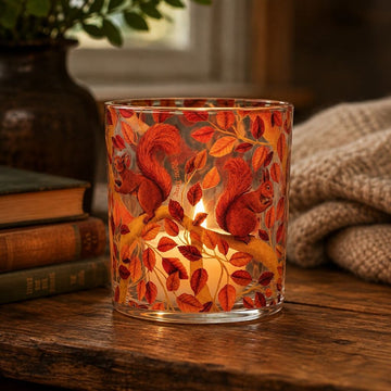 Squirrels + Autumn Leaves Votive