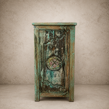 Green Carved Single Door Bedside Cabinet