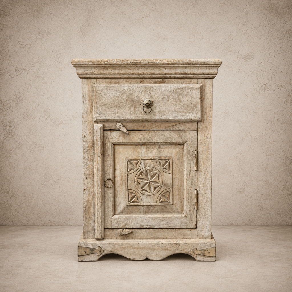 Wood Carved Single Drawer Bedside Table