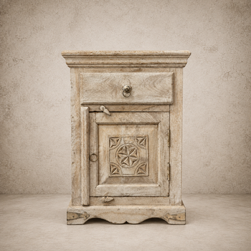 Wood Carved Single Drawer Bedside Table