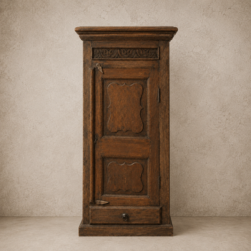 Carved Wood Single Door Tall Cabinet