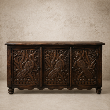 Carved Wood Birds 3 Door Sideboard