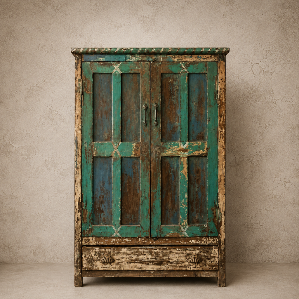 Green 2 Door/ Bottom Drawer Cabinet