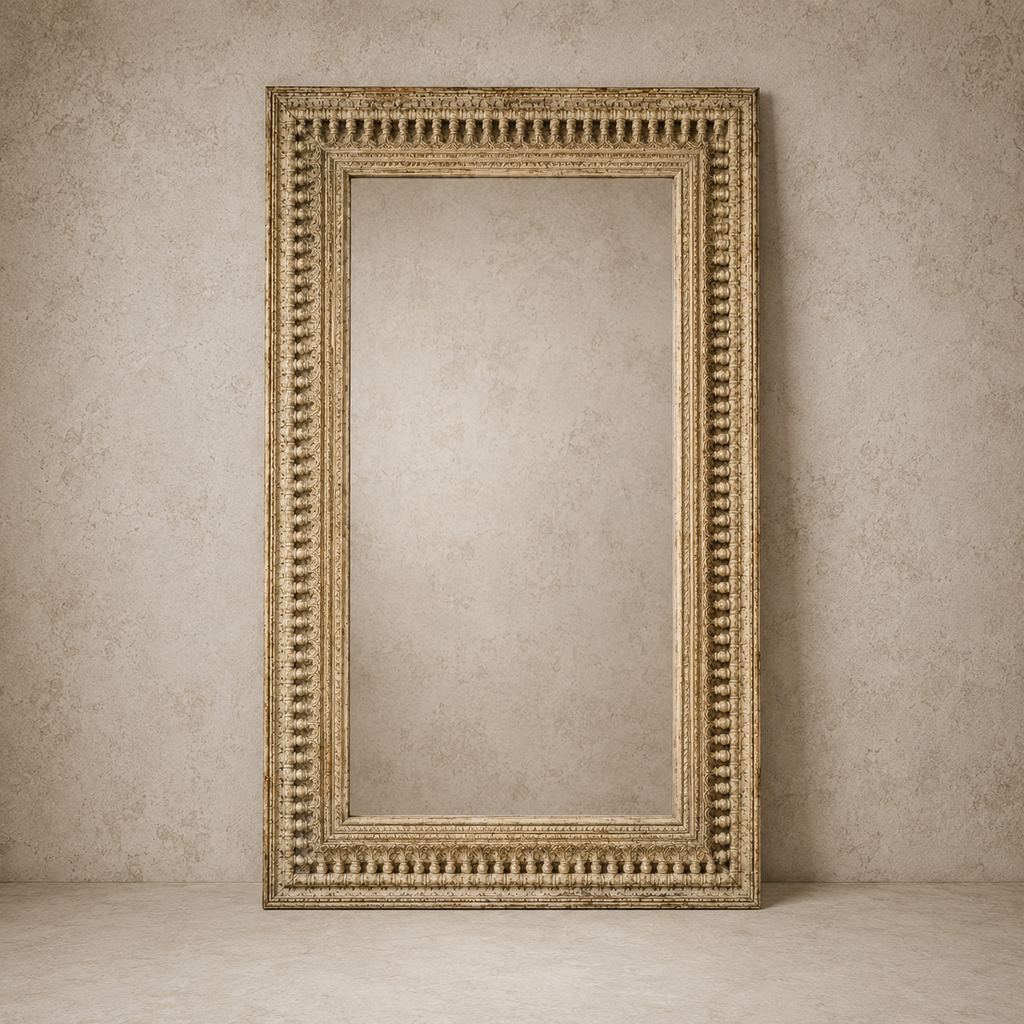 White Carved Wooden Mirror
