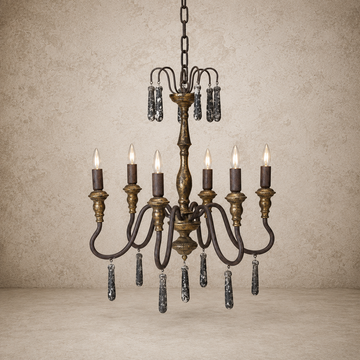 Vintage Metal Chandelier W/Wood Drops