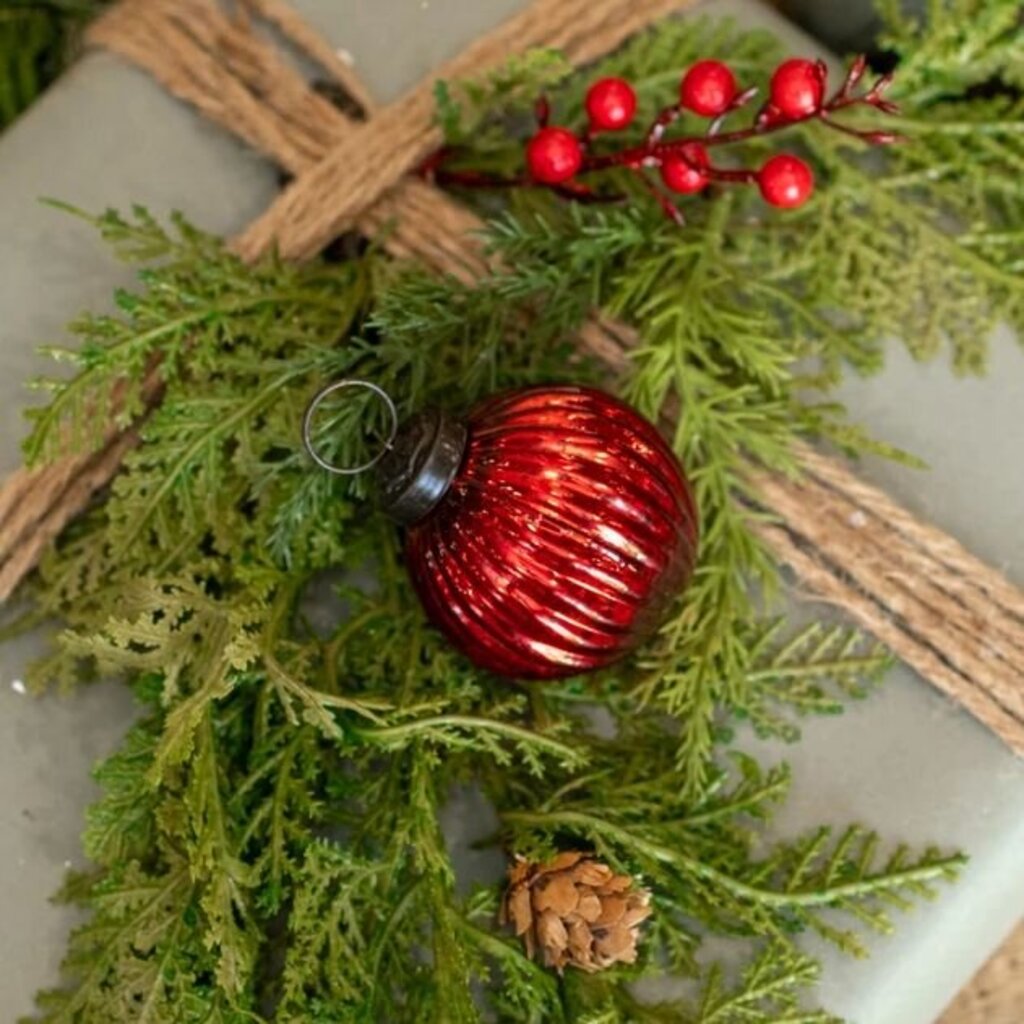 Ribbed Red Kugel Ornament - 2"