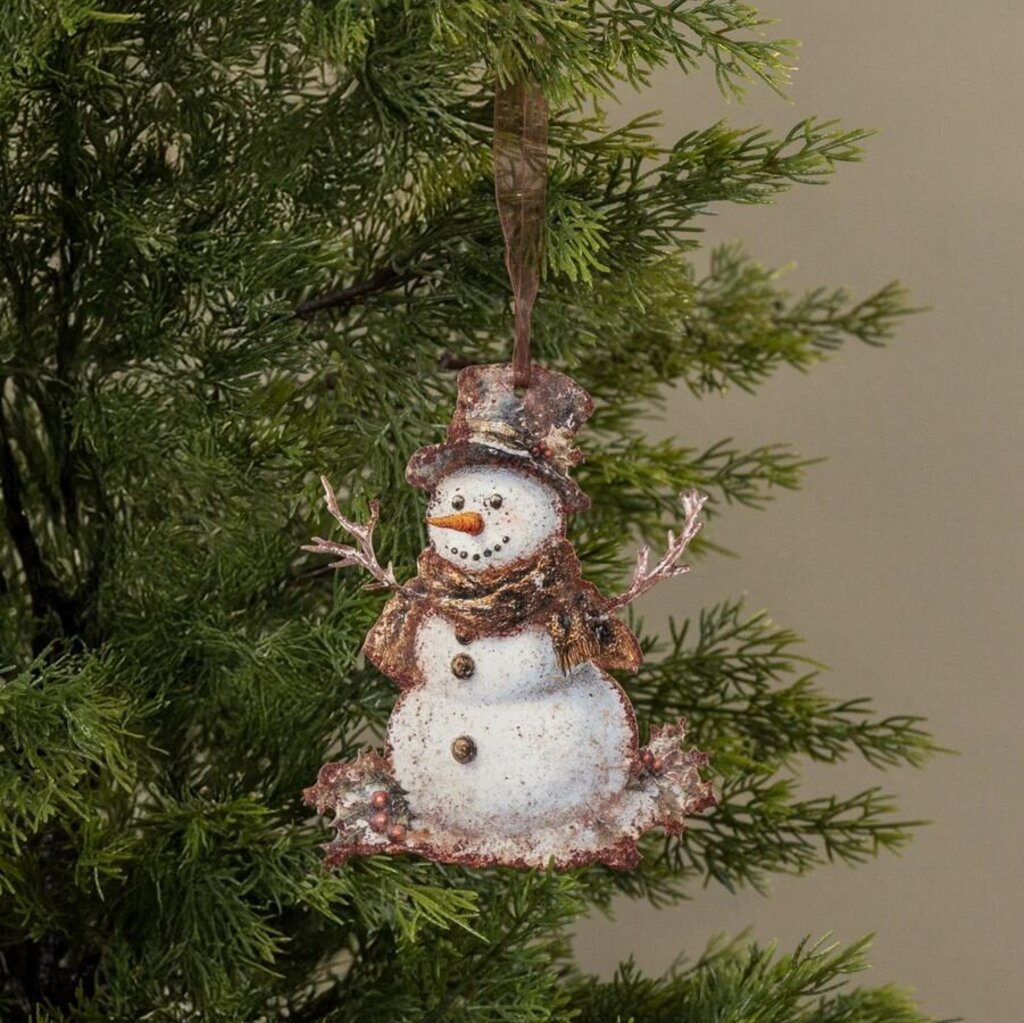 Holly Snowman Metal Ornament