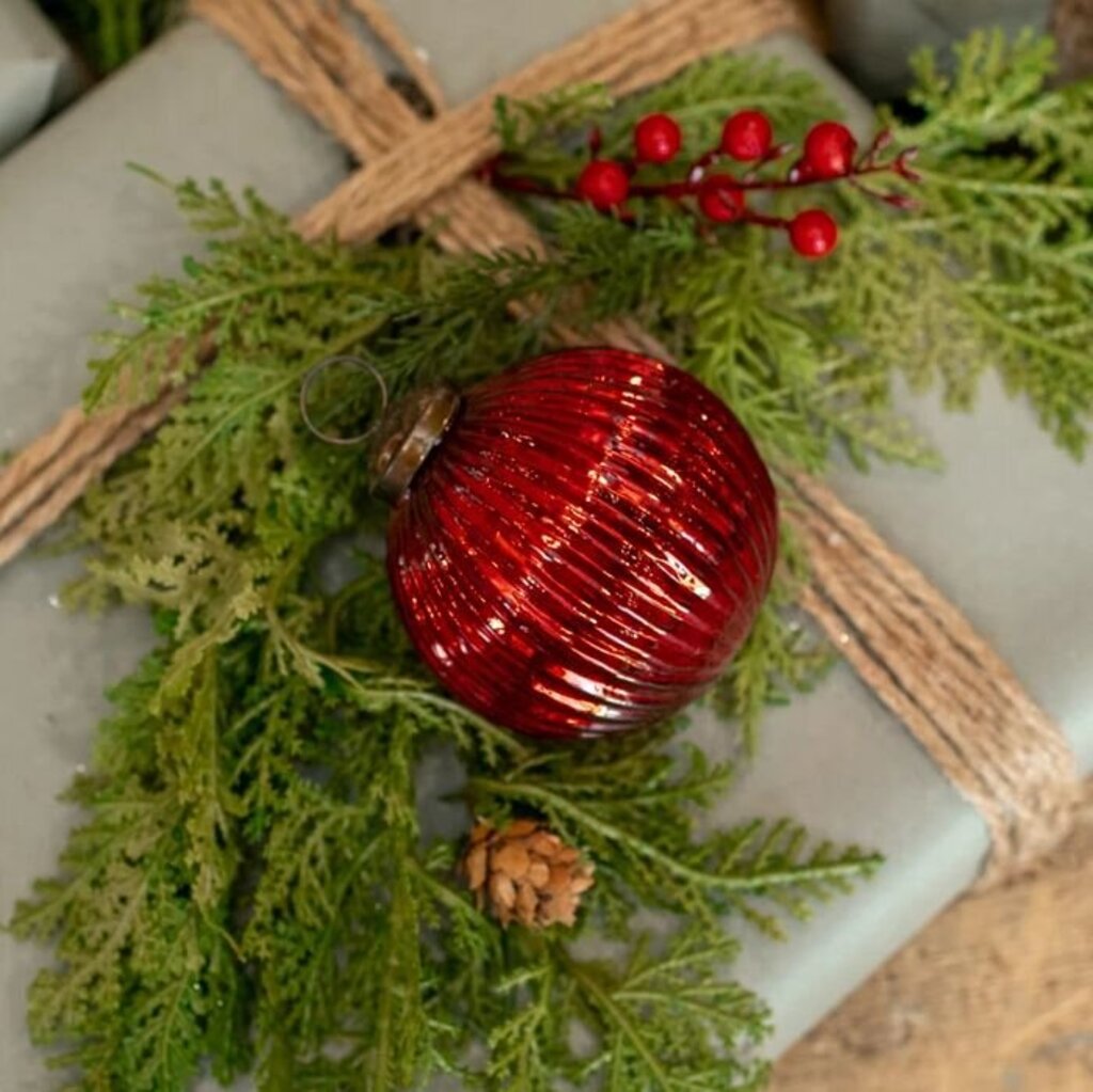 Red Ribbed Kugel Ornament - 3"