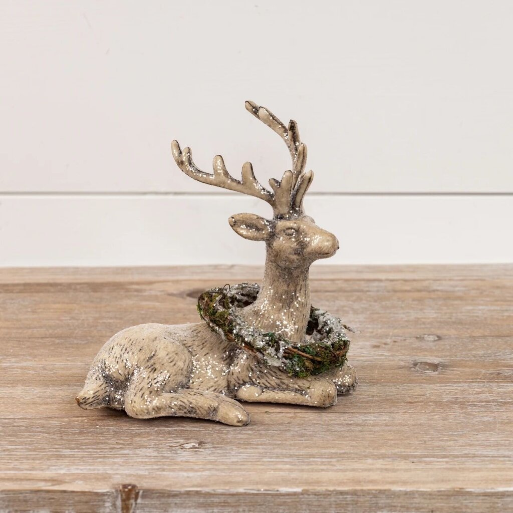 Resting Deer + Wreath Figurine