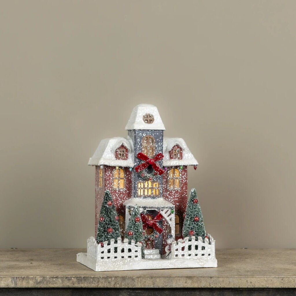 Lighted Red House + Red Bows