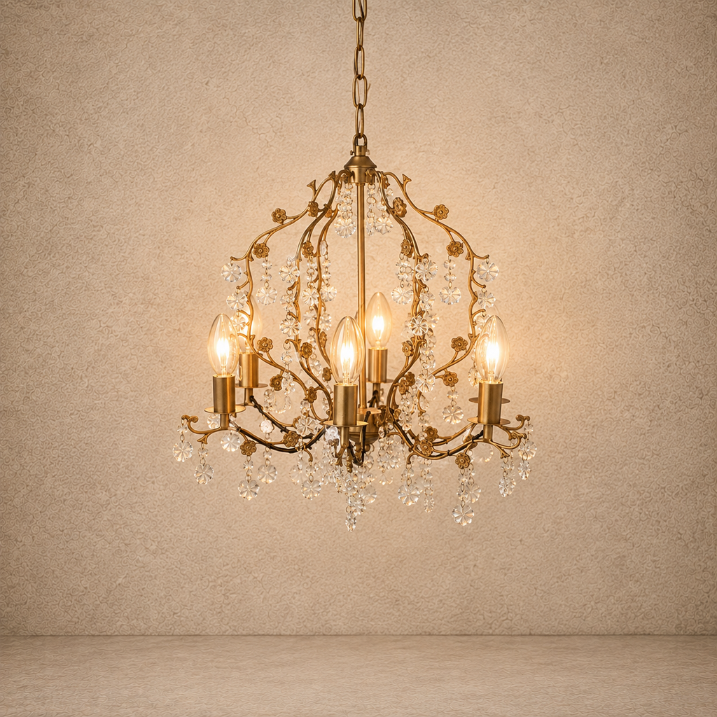 Gorgeous Metal Flower & Glass Crystal Chandelier